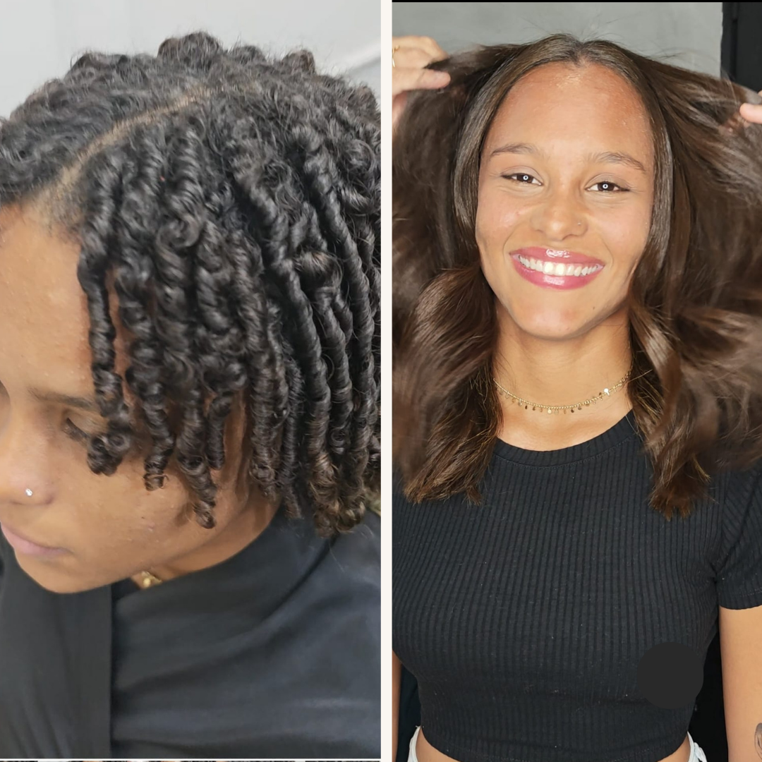Antes y después de un alisado brasileño en cabello rizado
