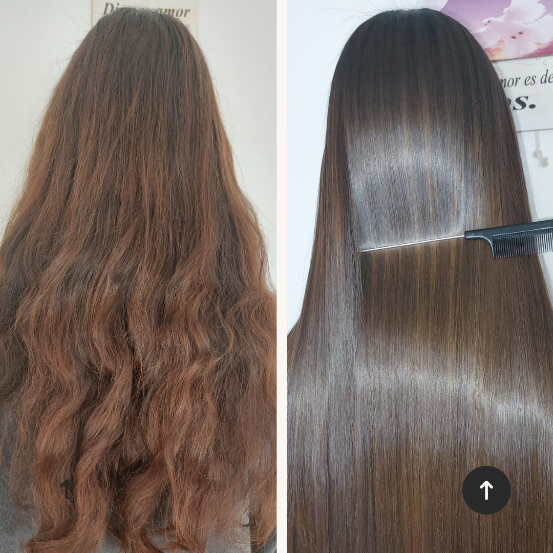 Antes y después de un alisado brasileño profesional